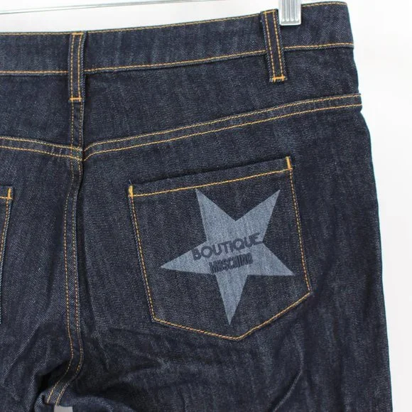 Boutique Moschino Dark Blue Wash Denim Jeans Star Pocket Gold Star Button 46 NEW - Picture 6 of 10